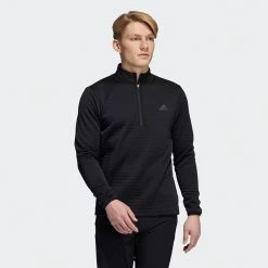 Adidas DWR 1/4 Zip Golf Sweater -Golf Sweaters Sales Adidas AW22 DWR Quarter Zip Left Chest HM8280 SWADI322 Black Model 1
