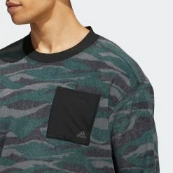 Adidas Texture Print Crew Golf Sweater 10 Adidas Texture Print Crew Golf Sweater -Golf Sweaters Sales Adidas AW22 Texture Print Crewneck HF6523 SWADI320 Black Grey Six Shadow Green Model 2