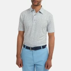 FootJoy Digital Camo FJ Print Lisle Golf Polo Shirt -Golf Sweaters Sales FootJoy SS22 Digital Camo FJ Print Lisle Golf Polo Shirt Grey 88438 Front model 1