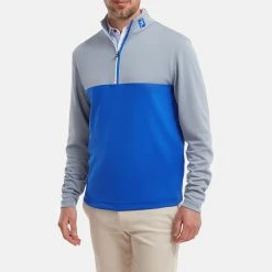 FootJoy Colour Blocked Chill-Out 1/2 Zip Golf Pullover 9 FootJoy Colour Blocked Chill-Out 1/2 Zip Golf Pullover -Golf Sweaters Sales FootJoy SS22 Colour Blocked Chill Out 1 2 Zip Golf Sweater Dove Grey Royal 88403 model 1