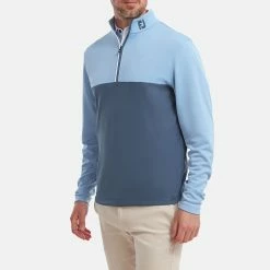 FootJoy Colour Blocked Chill-Out 1/2 Zip Golf Pullover -Golf Sweaters Sales FootJoy SS22 Colour Blocked Chill Out 1 2 Zip Golf Sweater Dusk Blue Ink 88402 model 1