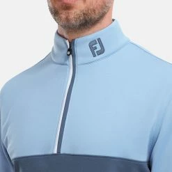 FootJoy Colour Blocked Chill-Out 1/2 Zip Golf Pullover -Golf Sweaters Sales FootJoy SS22 Colour Blocked Chill Out 1 2 Zip Golf Sweater Dusk Blue Ink 88402 model 2