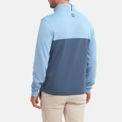 FootJoy Colour Blocked Chill-Out 1/2 Zip Golf Pullover -Golf Sweaters Sales FootJoy SS22 Colour Blocked Chill Out 1 2 Zip Golf Sweater Dusk Blue Ink 88402 model 3