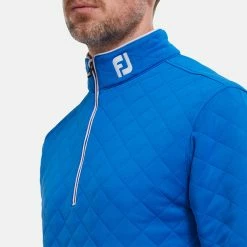 FootJoy Diamond Jacquard Chill-Out 1/4 Zip Golf Pullover -Golf Sweaters Sales FootJoy SS22 Diamond Jacquard Chill Out 1 4 Zip Golf Sweater Cobalt White 88454 model 2