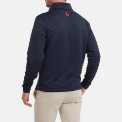 FootJoy Diamond Jacquard Chill-Out 1/4 Zip Golf Pullover -Golf Sweaters Sales FootJoy SS22 Diamond Jacquard Chill Out 1 4 Zip Golf Sweater Navy Bright Red 88452 model 3