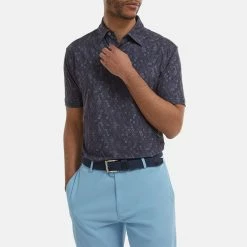 FootJoy Digital Camo FJ Print Lisle Golf Polo Shirt -Golf Sweaters Sales FootJoy SS22 Digital Camo FJ Print Lisle Golf Polo Shirt Navy 88436 model 1