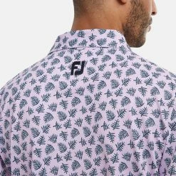 FootJoy Shadow Palm Print Pique Golf Polo Shirt -Golf Sweaters Sales FootJoy SS22 Shadow Palm Print Pique Golf Polo Shirt Lavender Navy 88373 model 2