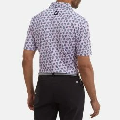 FootJoy Shadow Palm Print Pique Golf Polo Shirt -Golf Sweaters Sales FootJoy SS22 Shadow Palm Print Pique Golf Polo Shirt Lavender Navy 88373 model 3