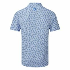 FootJoy Shadow Palm Print Pique Golf Polo Shirt 8 FootJoy Shadow Palm Print Pique Golf Polo Shirt -Golf Sweaters Sales FootJoy SS22 Shadow Palm Print Pique Golf Polo Shirt Dove Grey Royal 88376 Back