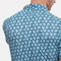 FootJoy Shadow Palm Print Pique Golf Polo Shirt -Golf Sweaters Sales FootJoy SS22 Shadow Palm Print Pique Golf Polo Shirt Ink Dusk Blue 88375 model 2