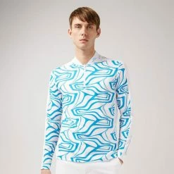 Jlindeberg J.Lindeberg August Print 1/4 Zip Golf Sweater -Golf Sweaters Sales J.Lindeberg AW21 August Print 14 Zip Sweater GMJS06177 Code SWLIN042 Dresden Blue White model1