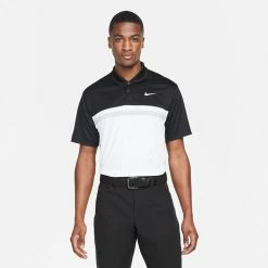 Nike Dry Victory Colourblock Golf Polo Shirt 9 Nike Dry Victory Colourblock Golf Polo Shirt -Golf Sweaters Sales Nike SS22 Dry Victory Colourblock Golf Polo Shirt DH0845 010 M Black White Smoke Grey model 1