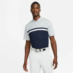 Nike Dry Victory Colourblock Golf Polo Shirt -Golf Sweaters Sales Nike SS22 Dry Victory Colourblock Golf Polo Shirt DH0845 077 M Smoke Grey Obsidian White model 1