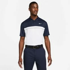 Nike Dry Victory Colourblock Golf Polo Shirt 9 Nike Dry Victory Colourblock Golf Polo Shirt -Golf Sweaters Sales Nike SS22 Dry Victory Colourblock Golf Polo Shirt DH0845 451 M Obsidian White Smoke Grey Model 1