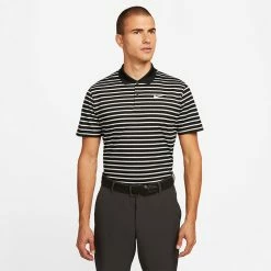 Nike Dry Victory Stripe Golf Polo Shirt 9 Nike Dry Victory Stripe Golf Polo Shirt -Golf Sweaters Sales Nike SS22 Dry Victory Stripe Golf Polo Shirt DH0829 010 M Black White model 1