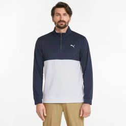 Puma Gamer Colour Block 1/4 Zip Golf Popover 9 Puma Gamer Colour Block 1/4 Zip Golf Popover -Golf Sweaters Sales PUMA SS22 Gamer Colorblock 1 4 Zip Sweater Code 532985 02 SWPUM236 M Navy Blazer Bright White Model 1