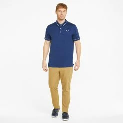 Puma Cloudspun Monarch Golf Polo Shirt -Golf Sweaters Sales Puma Cloudspun Monarch Golf Polo Shirt Blazing Blue Heather High Rise 530991 24 SHPUM644 Model 2