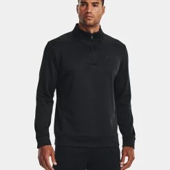 Underarmour Under Armour Fleece 1/4 Zip Golf Sweater -Golf Sweaters Sales Under Armour AW22 1 4 Zip Sweater 1373358 001 SWUND171 XL Black Black Model 1