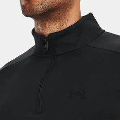 Underarmour Under Armour Fleece 1/4 Zip Golf Sweater -Golf Sweaters Sales Under Armour AW22 1 4 Zip Sweater 1373358 001 SWUND171 XL Black Black Model 2