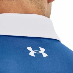 Underarmour Under Armour Playoff 2.0 Club Stripe Golf Polo Shirt -Golf Sweaters Sales Under Armour SS22 Playoff 2.0 Club Stripe Golf Polo Shirt 1327037 479 Victory Blue Academy White Model 2