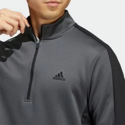 Adidas Colour Block 1/4 Zip Golf Sweater -Golf Sweaters Sales adidas SS22 Colour Block 1 4 Zip Golf Sweater HC5573 Grey Six Black Model 2