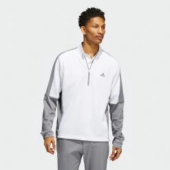 Adidas Colour Block 1/4 Zip Golf Sweater -Golf Sweaters Sales adidas SS22 Colour Block 1 4 Zip Golf Sweater White HM2587 Model 1