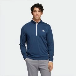 Adidas Primegreen UPF Lightweight 1/4 Zip Golf Sweater -Golf Sweaters Sales adidas SS22 Primegreen UPF Lightweight 1 4 Zip Golf Sweater Crew HF2974 Navy White Model 1