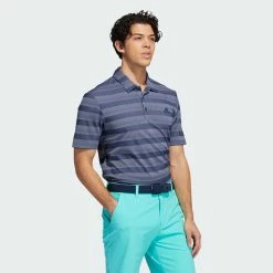 Adidas Two Colour Stripe Primegreen Golf Polo Shirt -Golf Sweaters Sales adidas SS22 Two Colour Stripe Primegreen Golf Polo Shirt HI5181 M SHADI658 Navy White Model 3